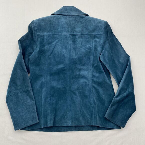 Alfani Leather Jacket Womens Large Blue Suede Lined Buttons Blazer - Picture 4 of 12